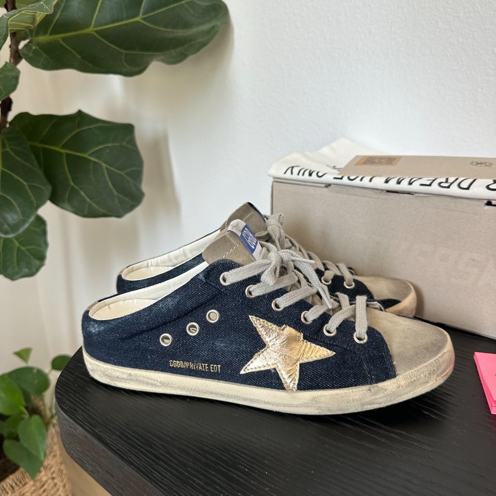 Golden Goose Sabot in Blue Denim, Ice, Gold in Size 40